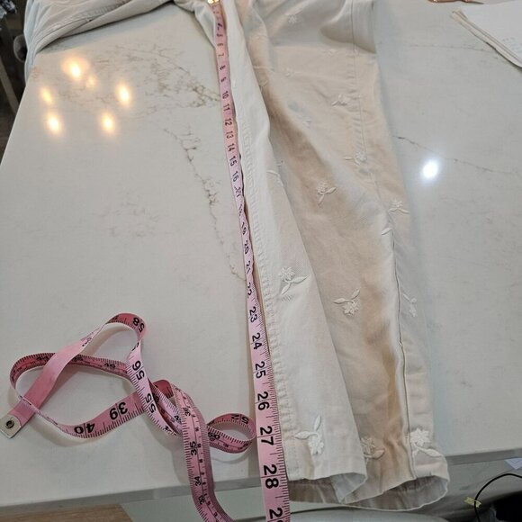 Talbots Ankle Pants Women's Size 10 Beige Tan Embroidered Flowers Cotton - Picture 8 of 11